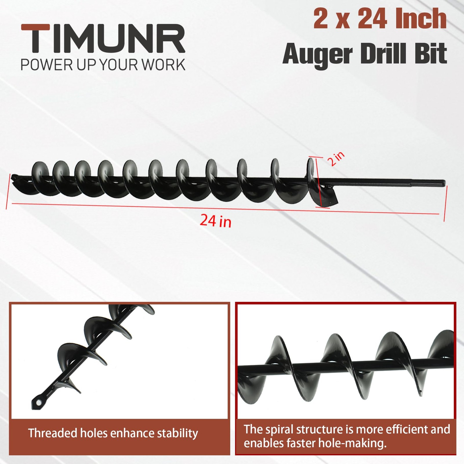 Timunr 2 x 24 Inch Auger Drill Bit for Planting 61 cm x 5 x 5 cm, black