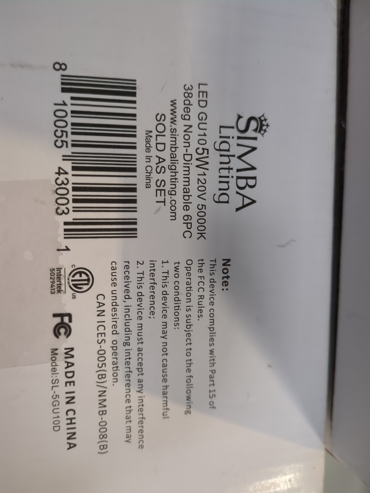 [6 Pack] Simba Lighting® LED GU10 ETL 5W Non-Dimmable 50W Replacement Bulb 5000K