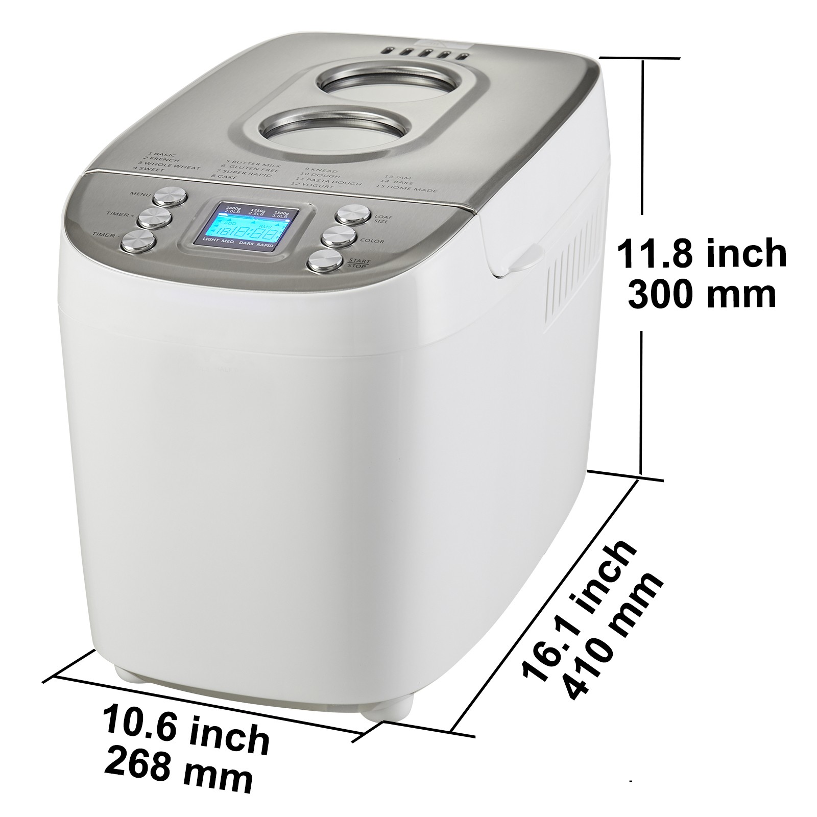 VEVOR 3LB 15-in-1 Bread Maker Automatic Compact Dough Machine Nonstick White