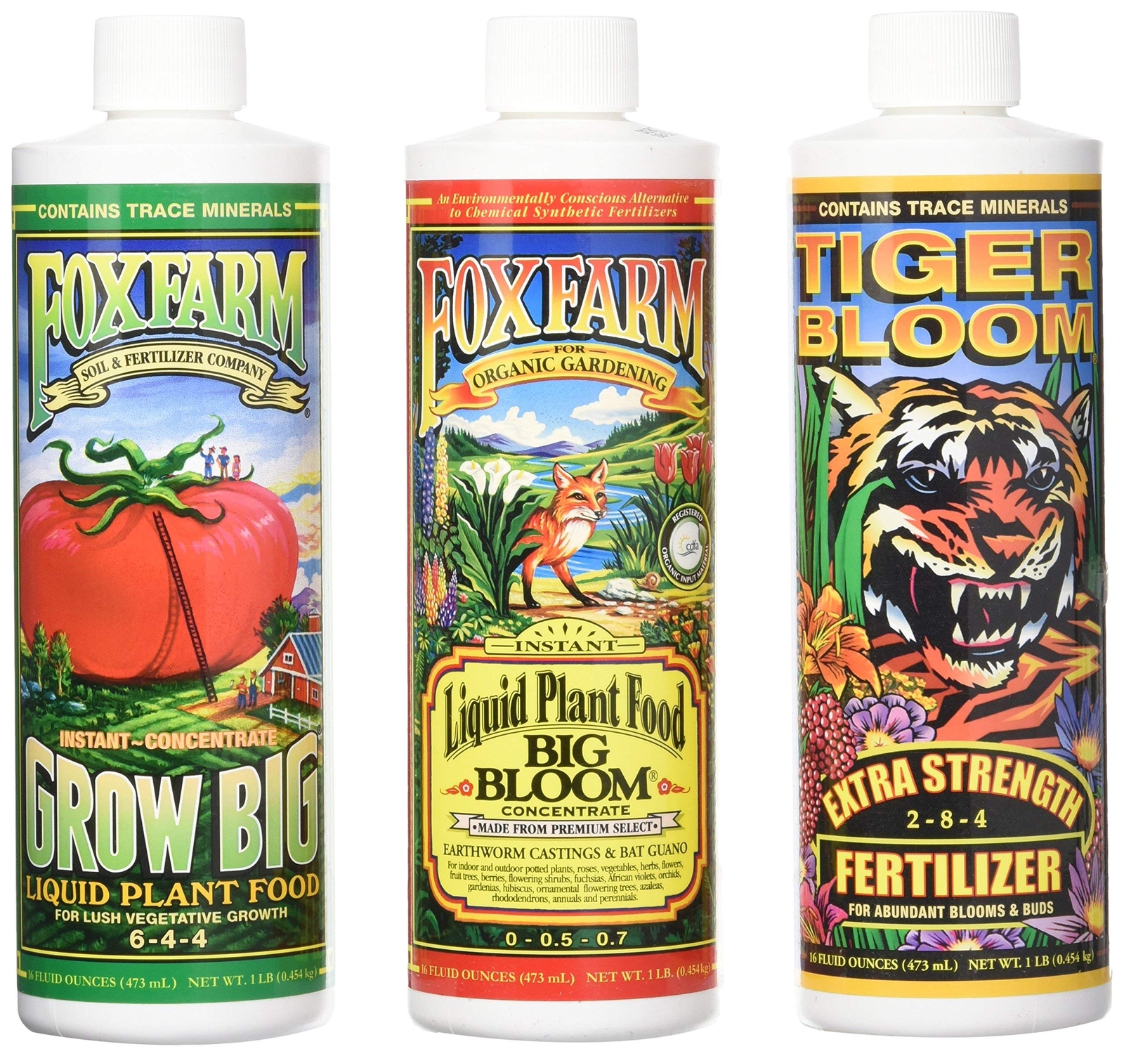 FoxFarm GLCMBX0006 Liquid Nutrient Soil Trio-Pints, Grow Big, Tiger Bloom, 16 Fl