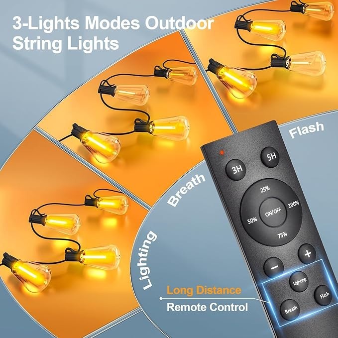 Solar String Lights 100FT, ST38 Shatterproof Bulbs Waterproof for Patio Garden