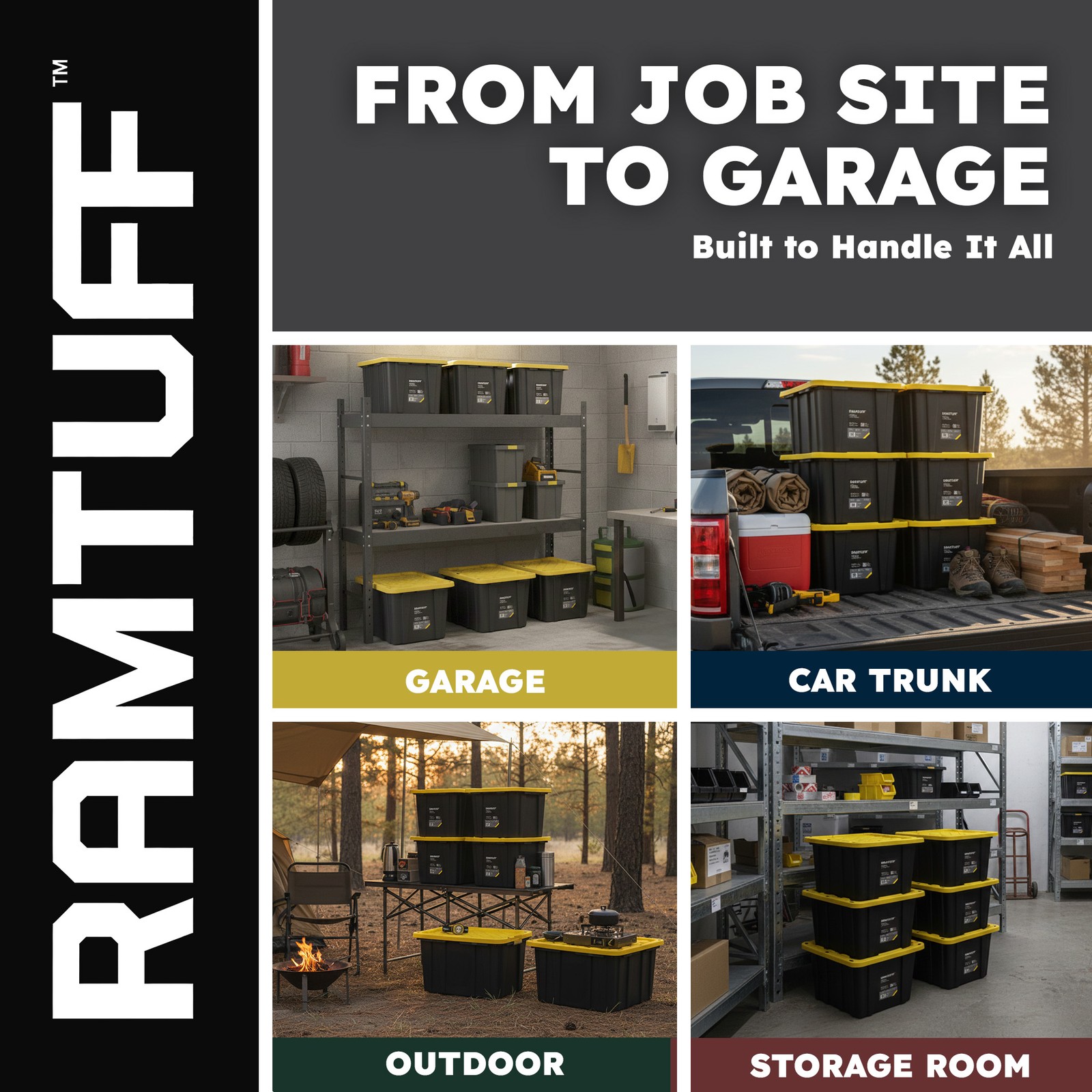 Ramtuff 6 Pack Stackable Storage Container and ORGANIZE-IT! 4 Pack Tote Dividers