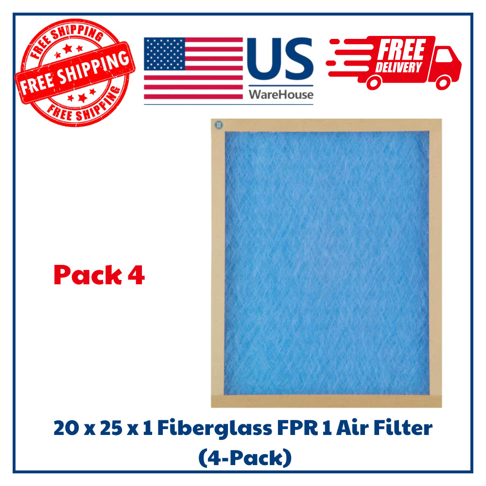 20 x 25 x 1 Fiberglass Air Filter FPR 1 MERV 2, 4-Pack, Air Filters Replacement