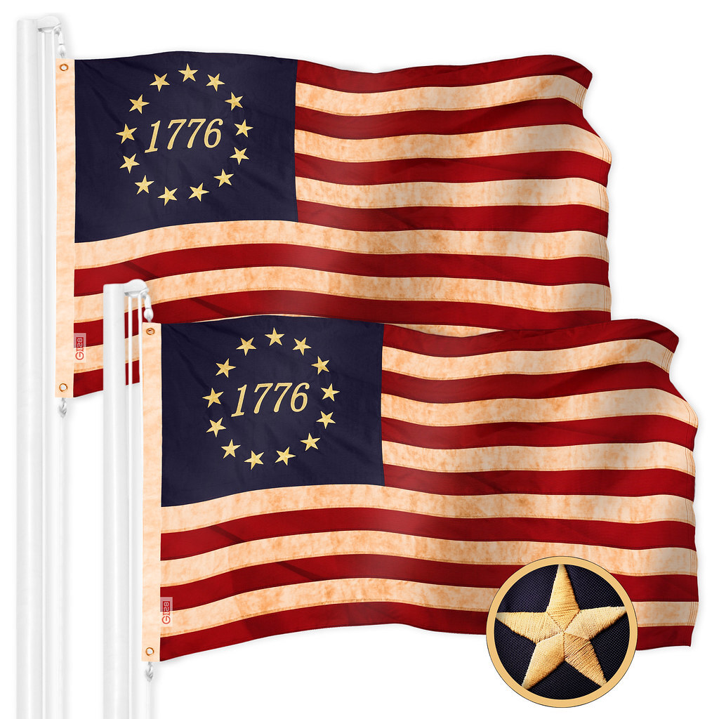 G128 2 Pack: Betsy Ross 1776 Tea-Stained Flag 2×3 Ft Embroidered 420D Polyester