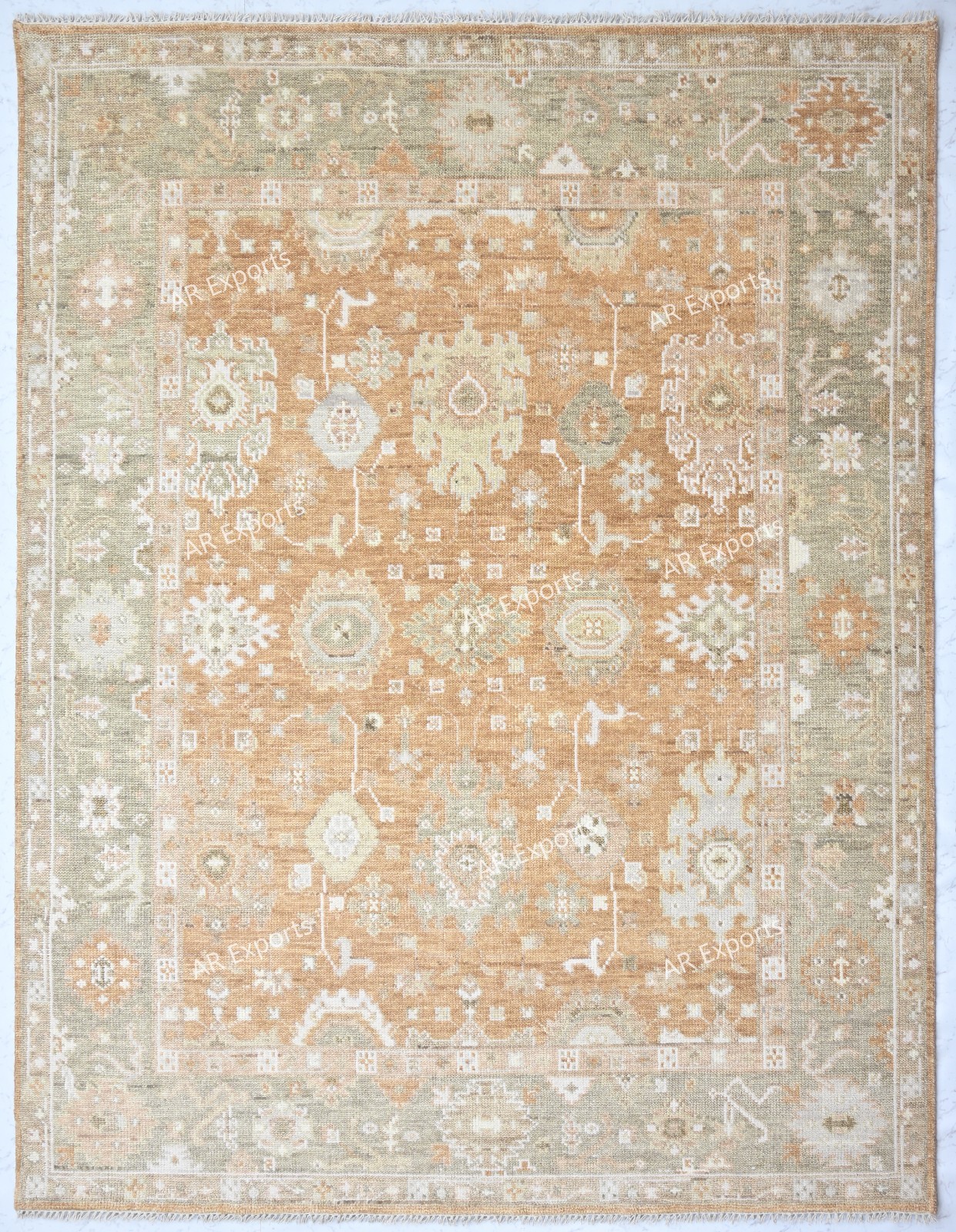 Hand Knotted Oushak Rug Peach Gray Wool Area Rug Custom Size