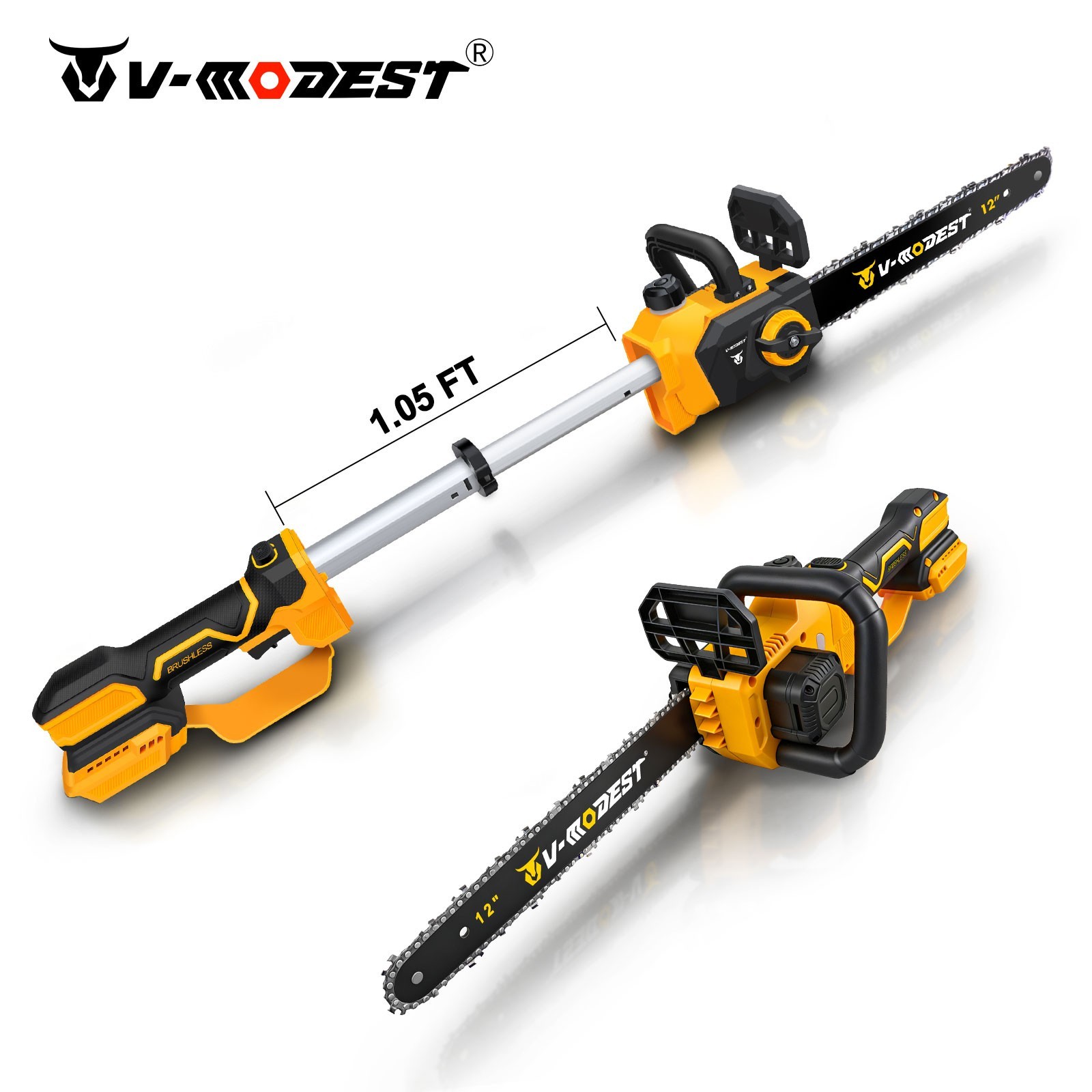 12″ Electric Cordless Telescopic Chainsaw For DEWALT 20V Battery With 2 Chains