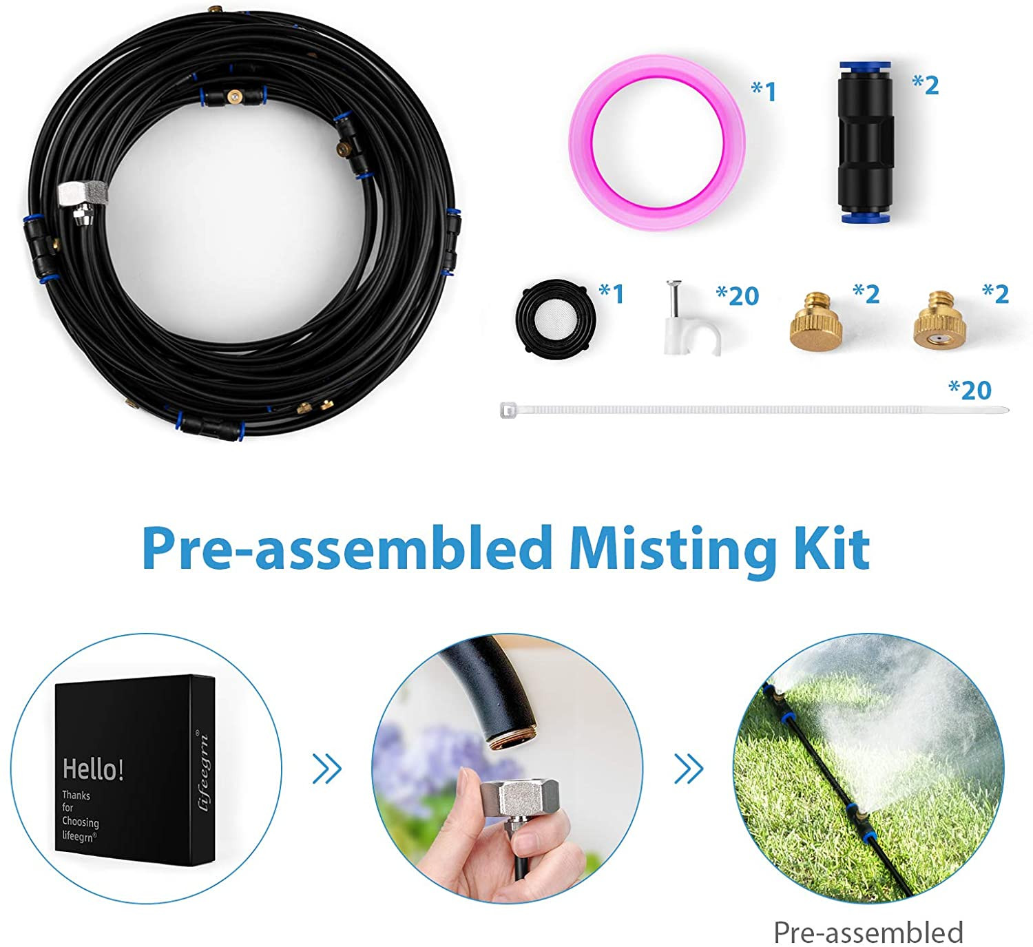 Outdoor Patio Misting System Cooling Kit Garden Greenhouse Water Mister