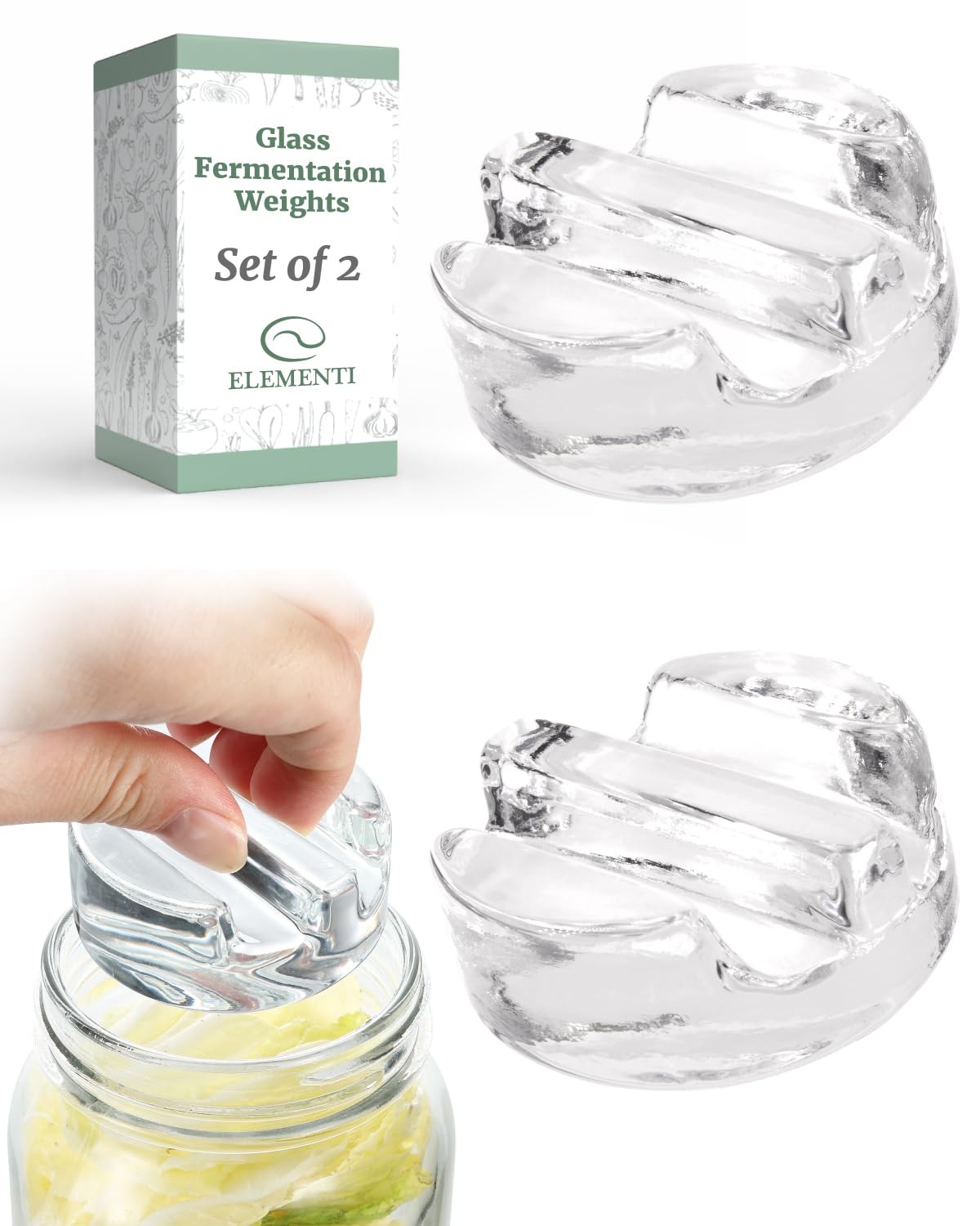 Glass Fermentation Weights 2PK For Wide Mouth Mason Jars Sauerkraut Kimchi Pickl