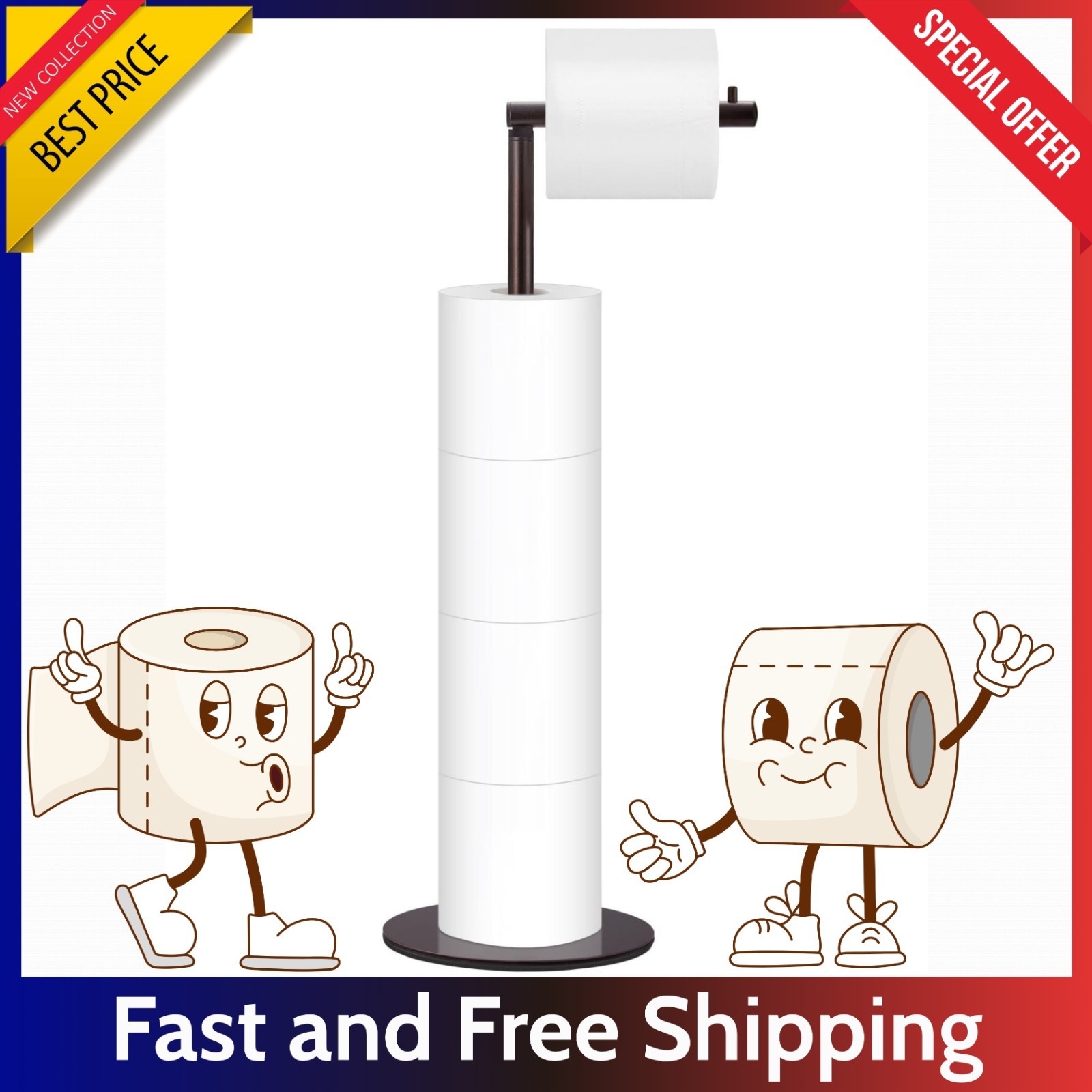 Toilet Paper Holder Stand – Free Standing 4 Spare Rolls Oil Rubbed Bronze Bath..