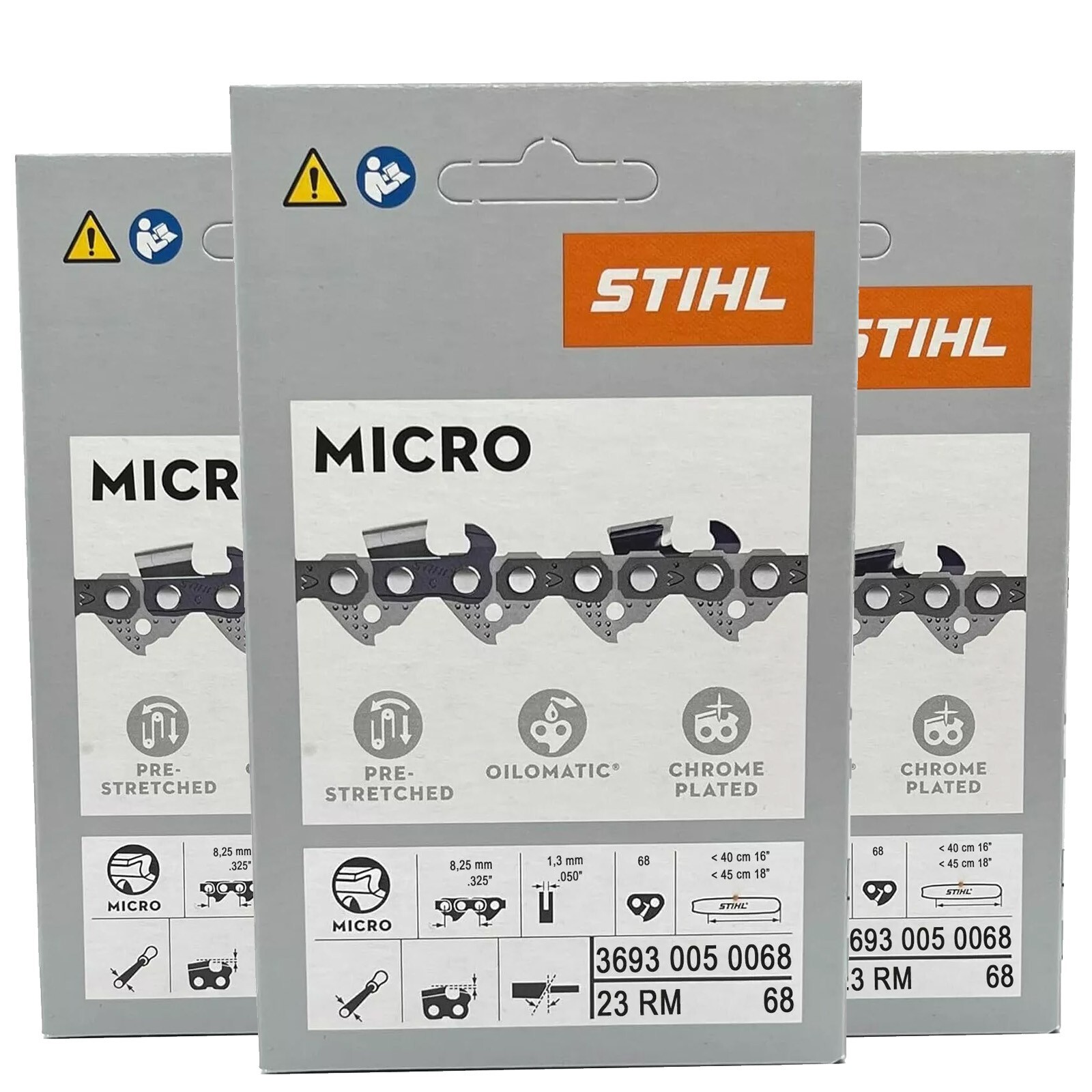 23RM 68 DL 3 pcs x STIHL .325″ 1.3 mm Chain for 18″/45 cm bar OEM 3693 005 0068