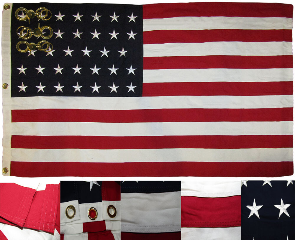 3×5 Embroidered Sewn 34 Star Linear Great Union USA 100% Cotton Flag 3’x5′ Clips