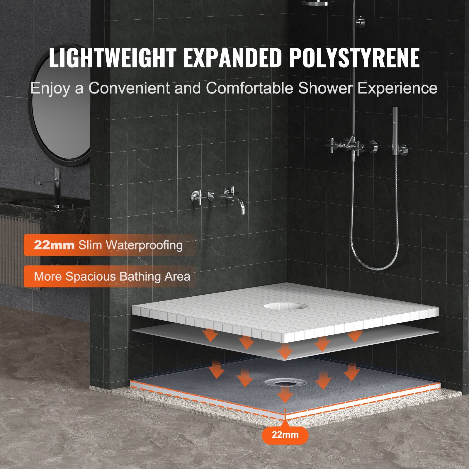 Lightweight Shower Pan Kit, Easy Installation Without Mortar