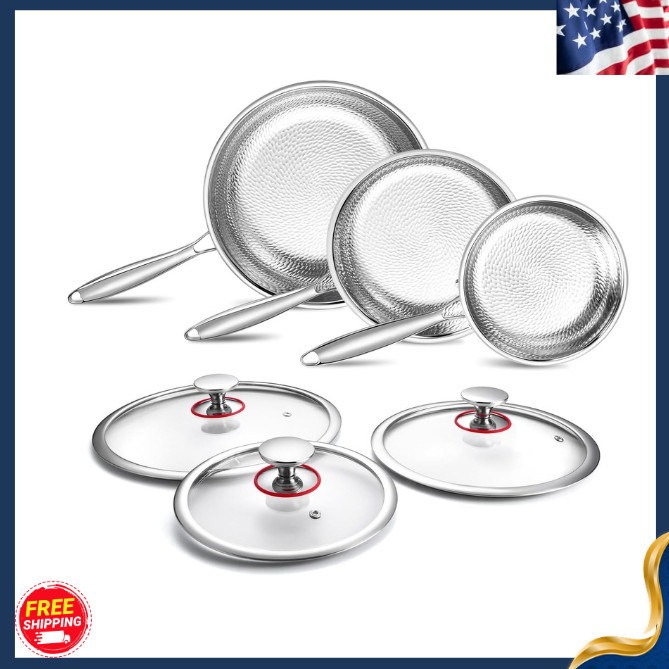 New Titanium Nonstick Frying Pan Set 8/10/12″ Hammered Induction Cookware with L
