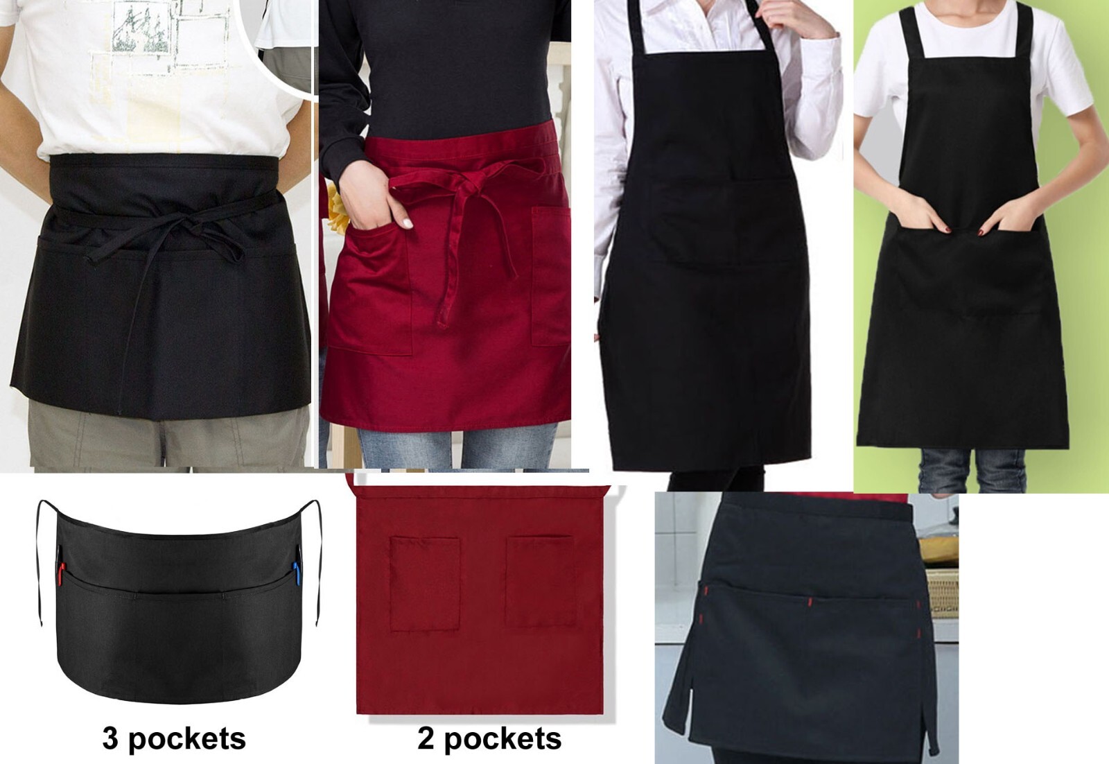Men Women’s Aprons For Kitchen Restaurant Chef Cooking Waiters with Pockets