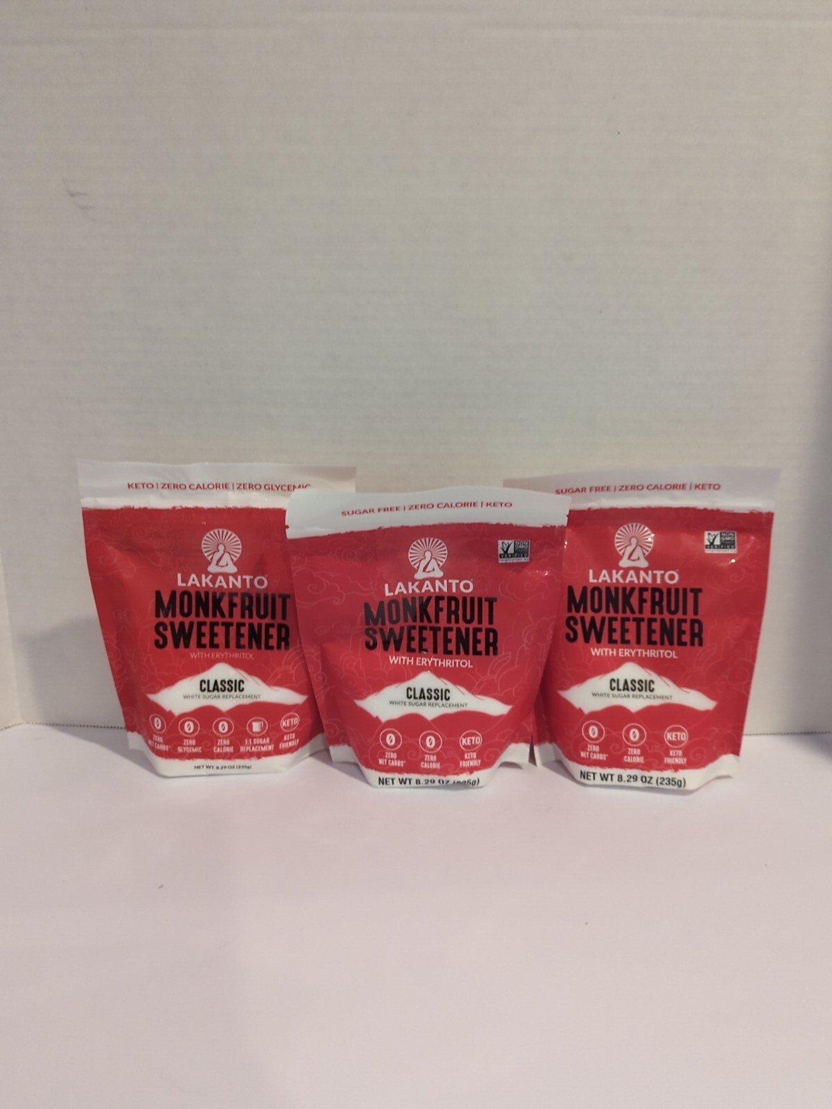 3 Bags Lakanto 8.29 Oz Monkfruit Sweetener Classic White Sugar Replacement
