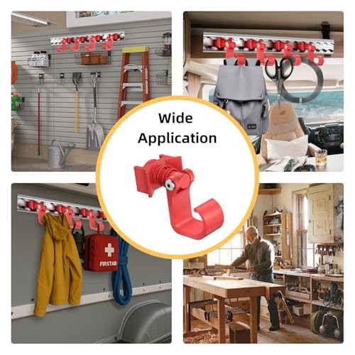 4 Pack L Track Hooks with Single Stud Fitting, Spring-Loaded Adjustable Red
