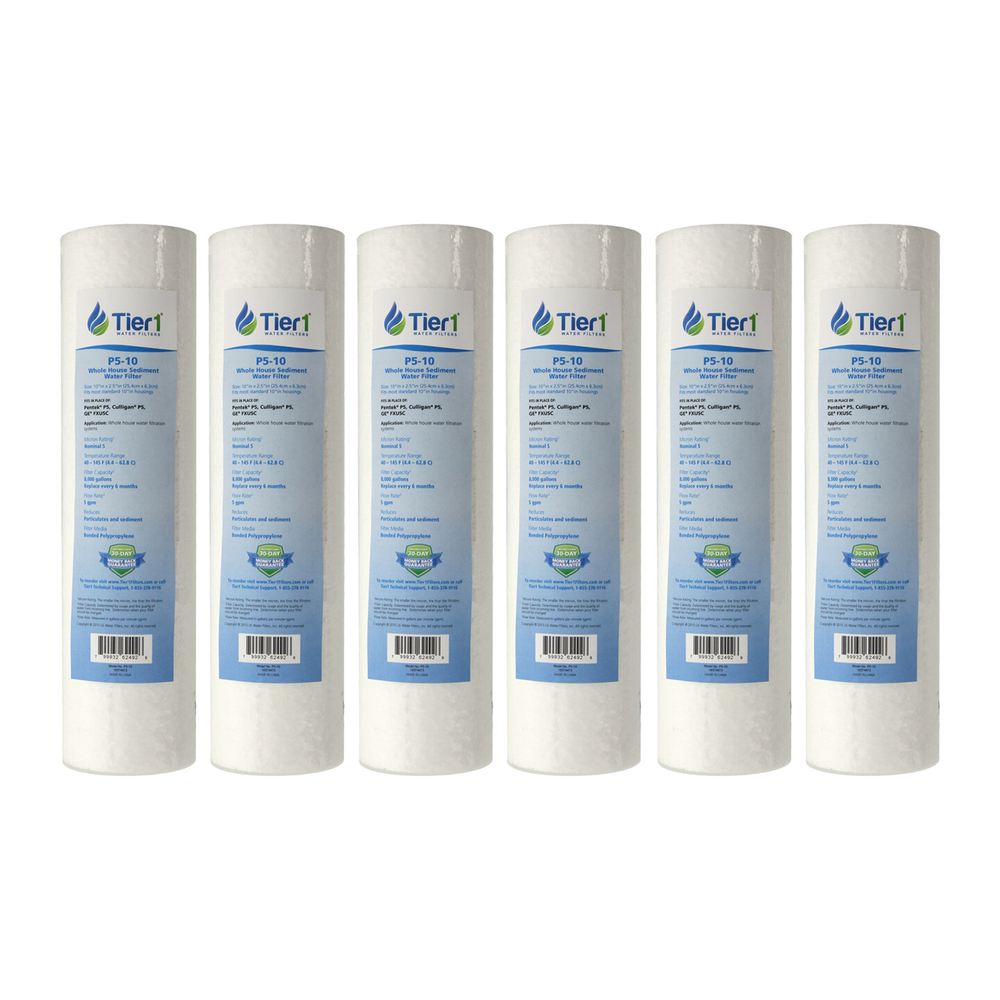 10 x 2.5 Inch 5 Micron Spun Wound Polypropylene Sediment Water Filter 6 Pack