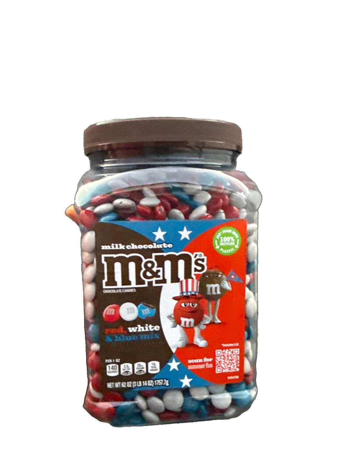 m&m’s RED, WHITE & BLUE PATRIOTIC MIX 62 OZ Milk Chocolate Candy Pantry Jar!🇺🇸