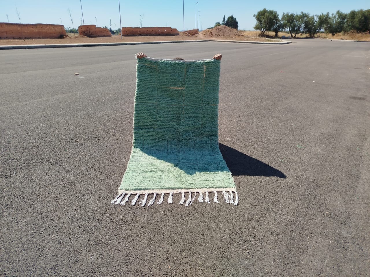 Moroccan Handmade Green Area Rug Kilim Living Room Cotton Berber rug carpet
