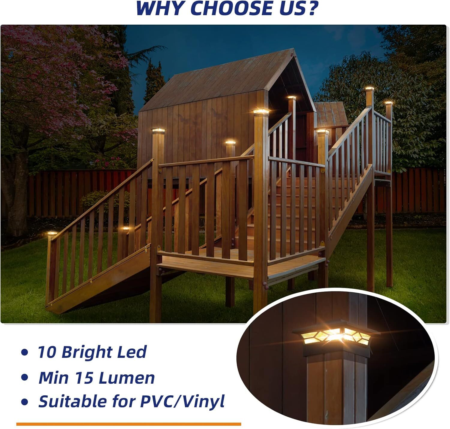20 Pack LED Solar Post Lights Outdoor Deck Cap Fence Light PVC Vinyl 4×4 6×6