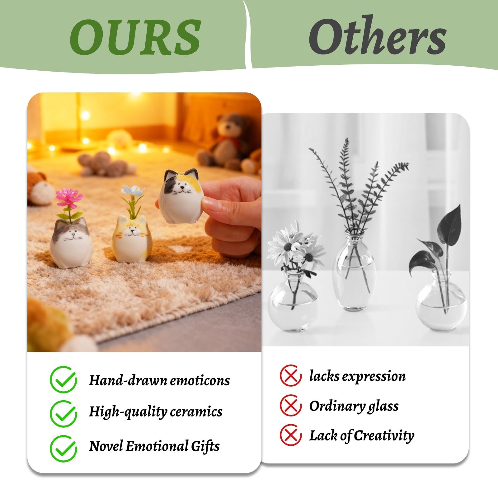 3PCS Mini Flower Vases – Cute Ceramic Cat Bud Vases for Single Stem Flowers, Hom