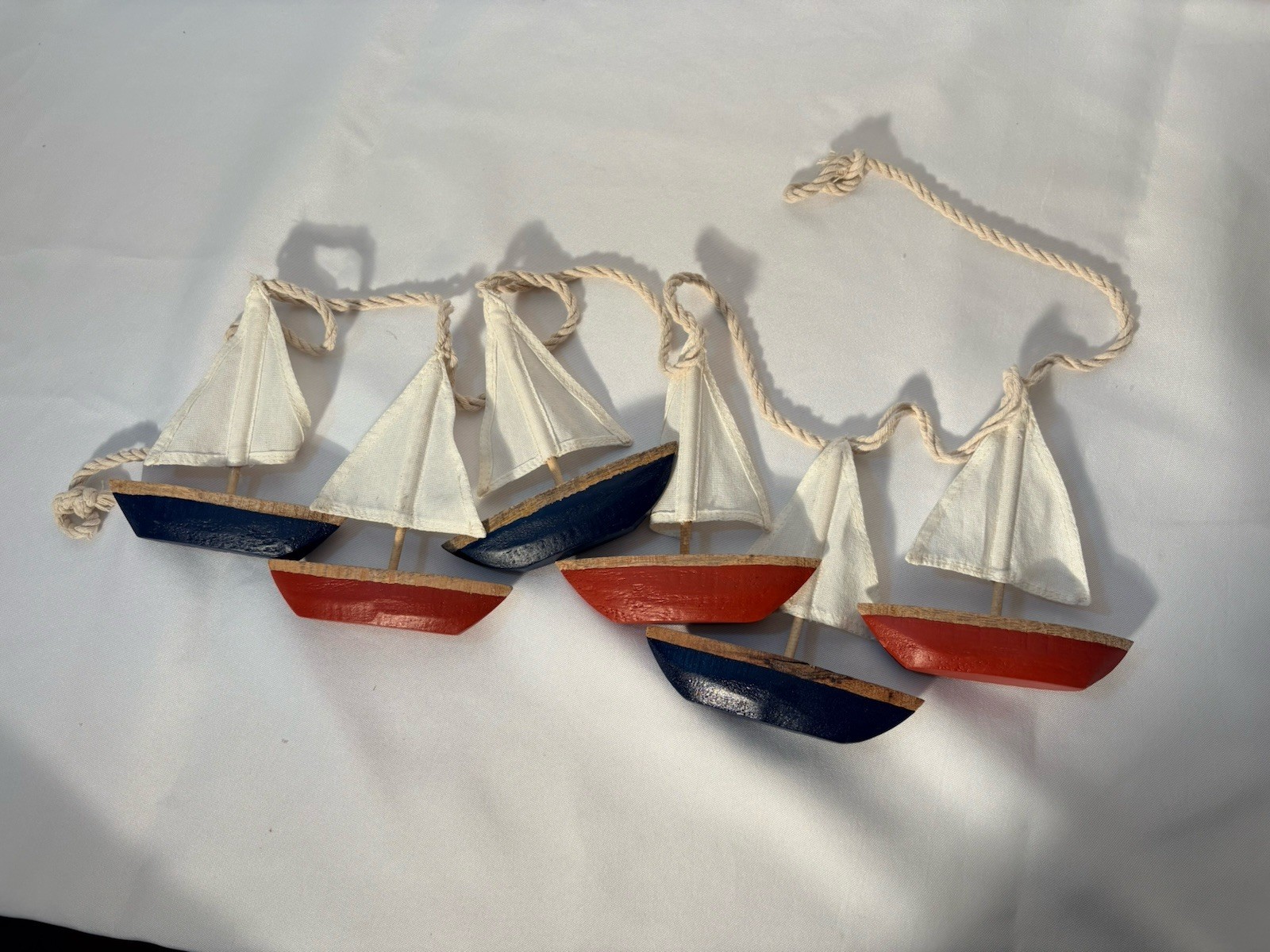 Wooden Sailboat Garland Nautical Red Blue White Coastal Beach- Threshold Retired