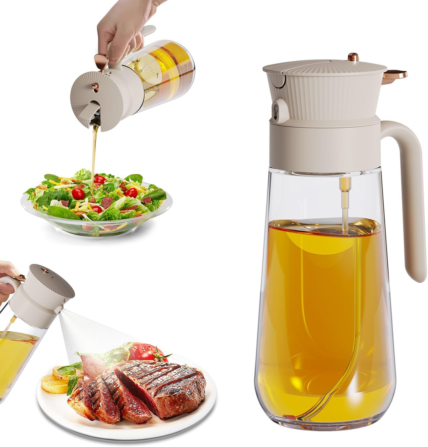 dispensador de aceite oliva 2 en 1 spray y botella de vidrio para cocina 580ml