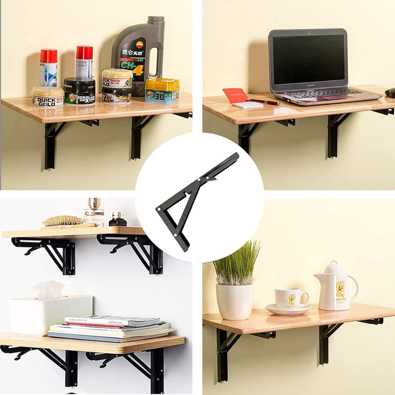 Versatile 20″ Folding Shelf Brackets – Black Metal, 70kg Capacity