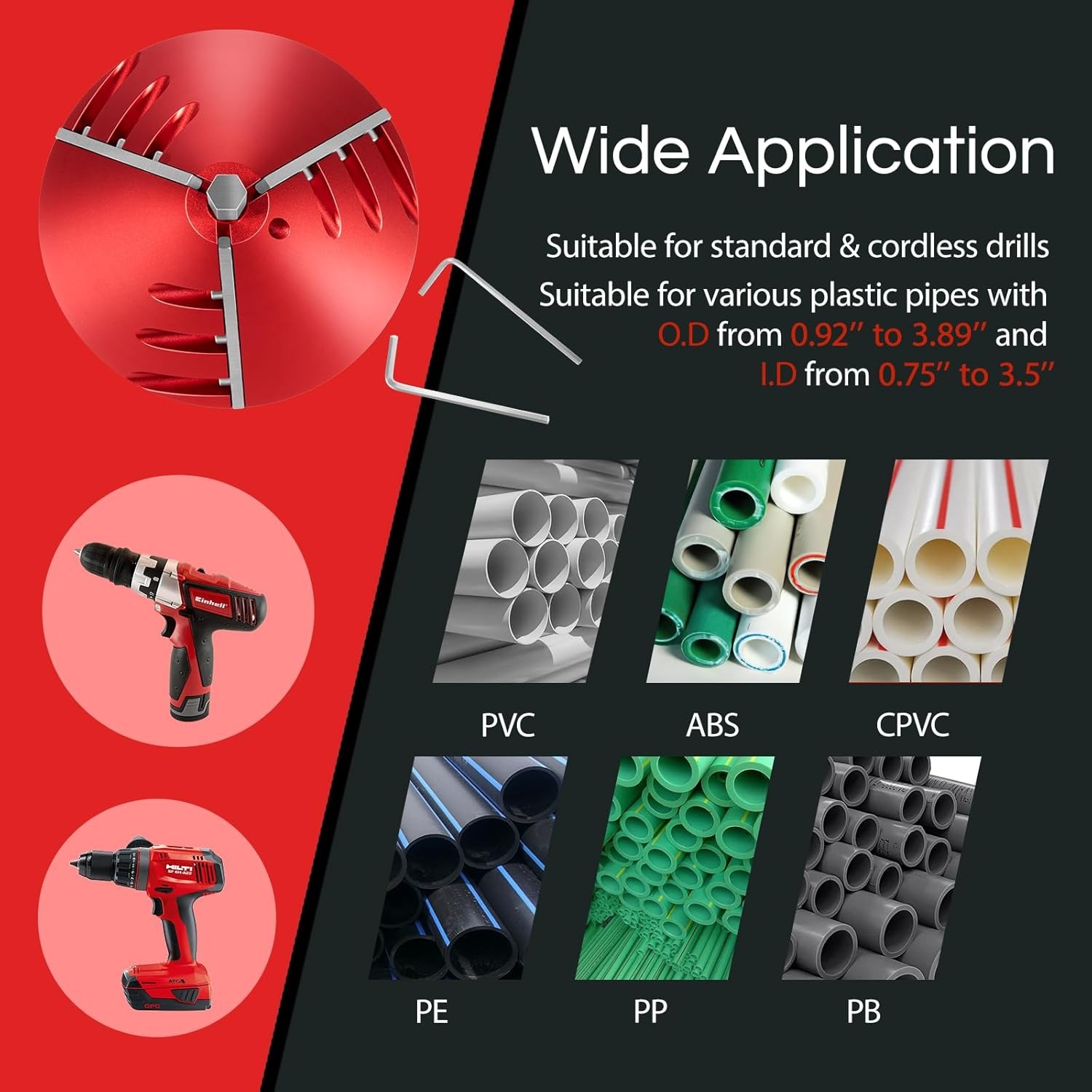 2 in-1 Inner-Outer Pipe Deburring Tool PVC Chamfer Reamer For CPVC, ABS, PP, PE