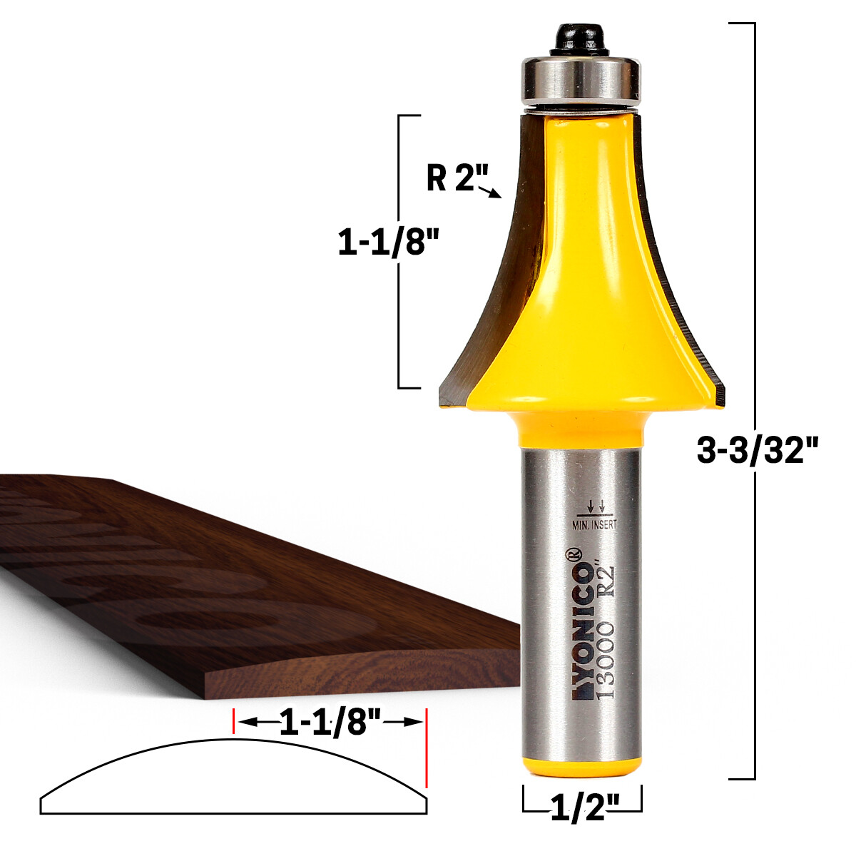 2″ Radius Guitar Finger Board Radiusing Router Bit – 1/2″ Shank – Yonico 13000