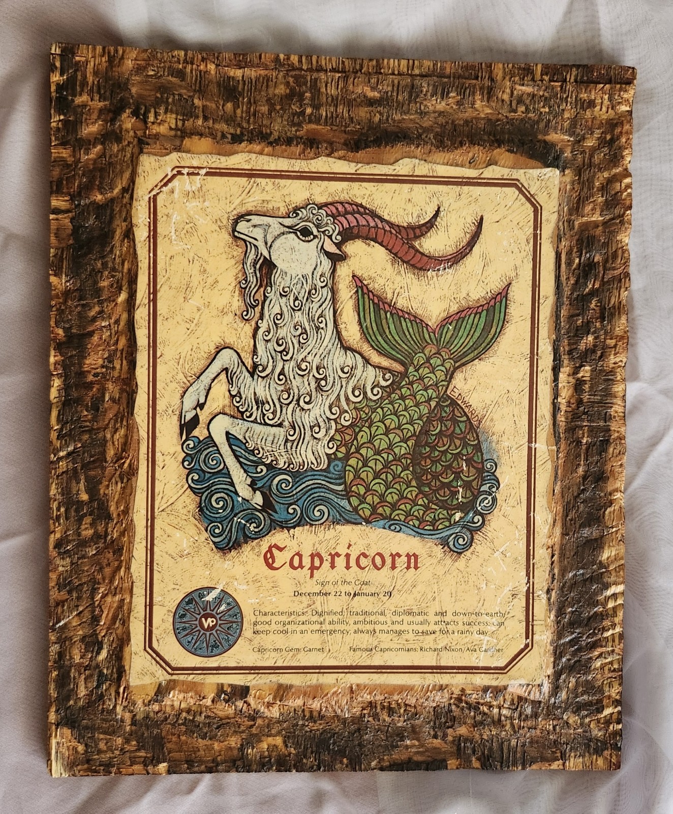Vintage Capricorn Goat Zodiac Wood Wall Plaque Astrology Art 1970 Rustic