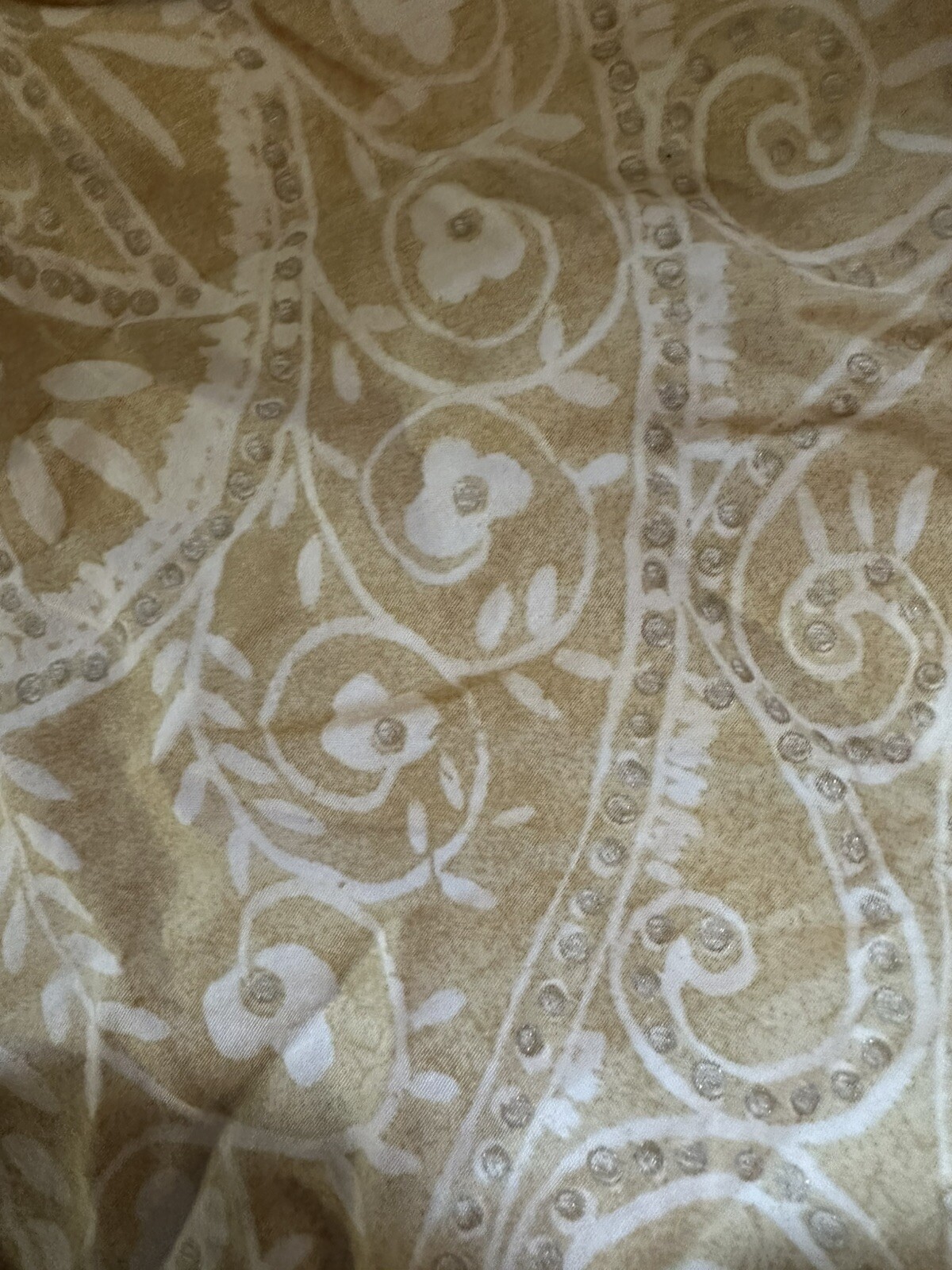 1 Duvet Cover Pale Gold white Gray Floral Leaf buttons QUEEN 97″X88″