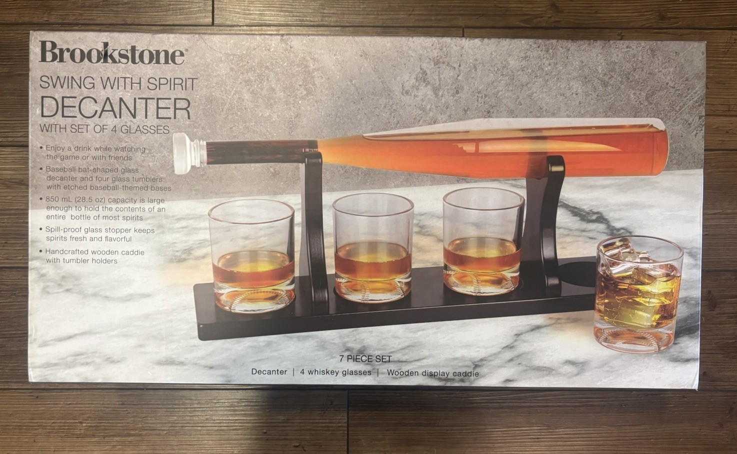 Brookstone Swing With Spirit Decanter With Set Of 4 Glasses – Baseball Bat ⚾️