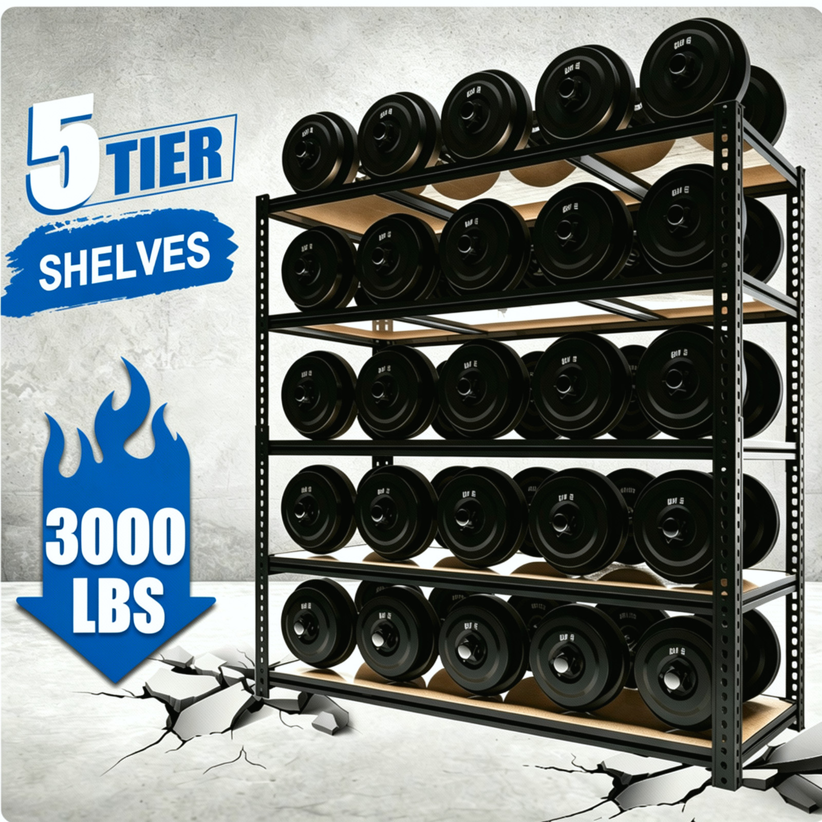 72″ Heavy Duty Garage Shelving 3050LBS 5 Tier Garage Shelves Adjustable Rack New