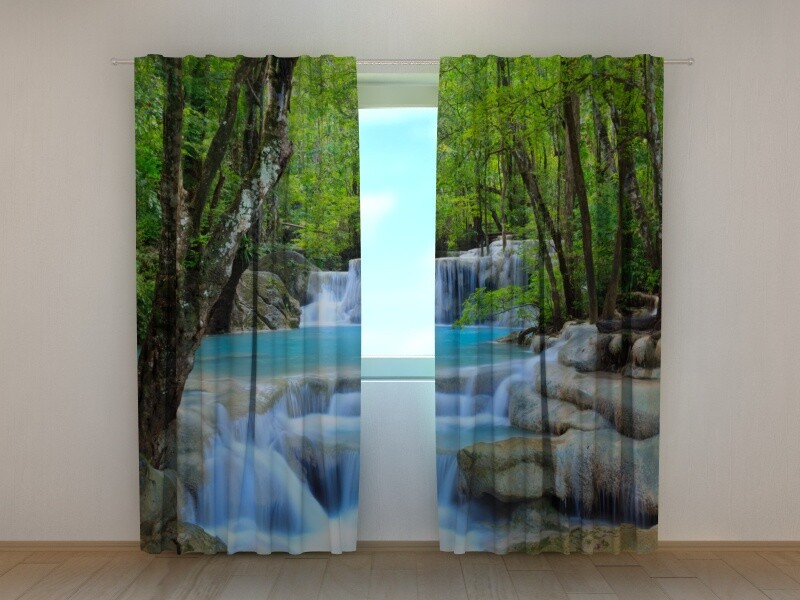 3D Curtain Printed with Thai Waterfall in Spring Image Wellmira Made to Measure