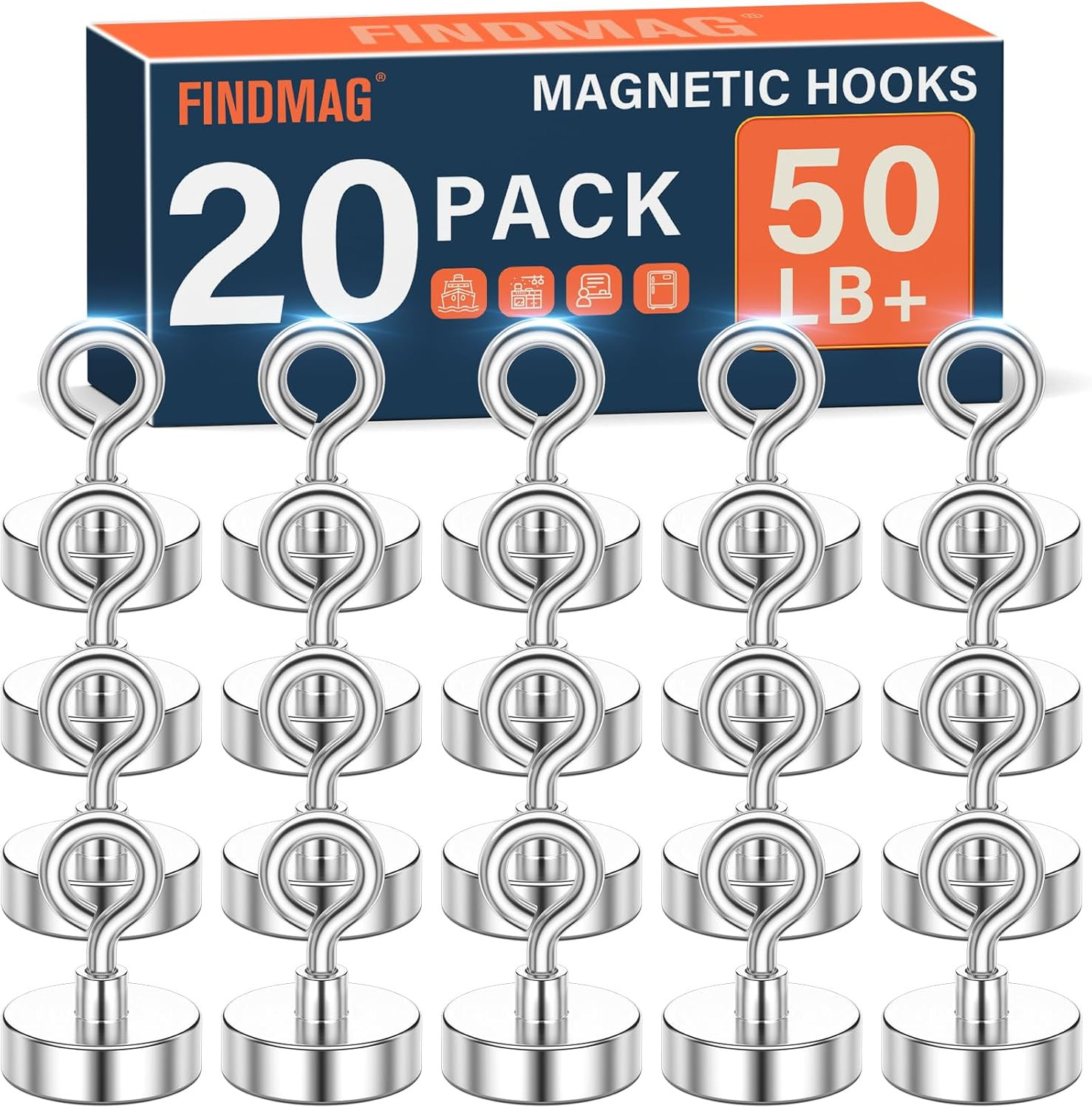 Magnetic Hooks, 20 Pack Sliver Strong Magnetic Hooks Heavy Duty, Magntes for Cru