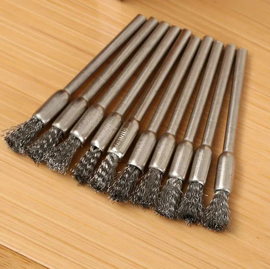 10pcs Stainless Steel Wire Brush Set Rotary Tool Cleaning Kit For Cleaning – NEW