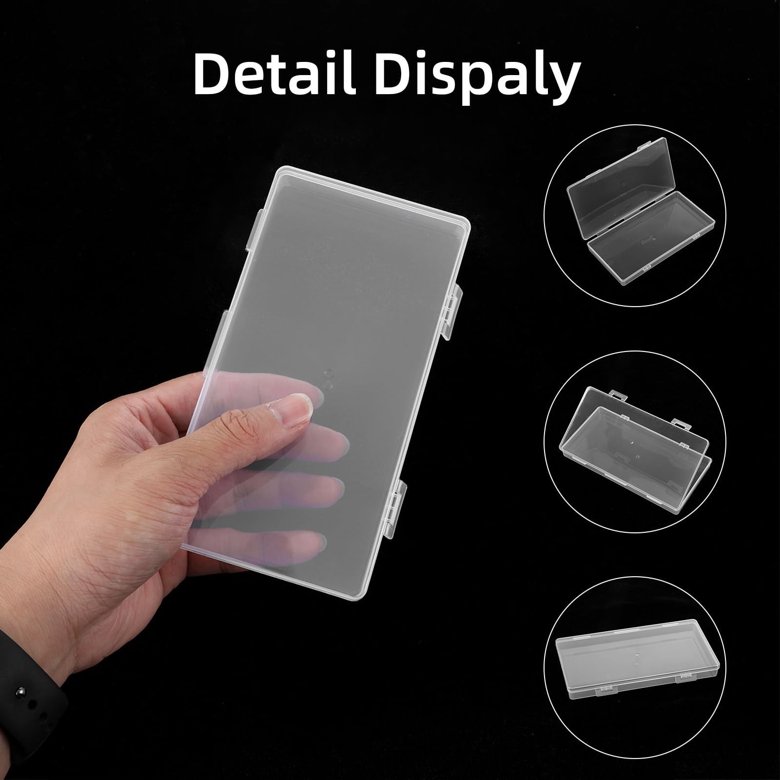3 Pack Mini Clear Plastic Storage Box Hinged Lid 6.5×3.3in Organizer Case