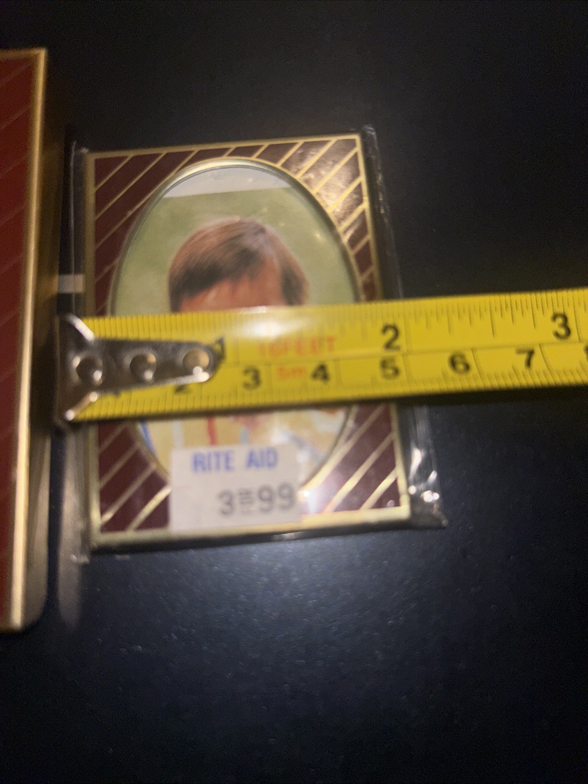 Two Mini Oval Picture Frames Red And Gold Trim- Holds 2”x 2.5” & 3” x 2” Photos