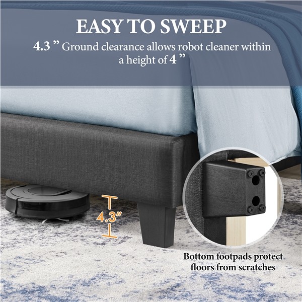 Full/Queen/King Upholstered Platform Bed Frame Tufted Headboard Gray/Blue/Beige