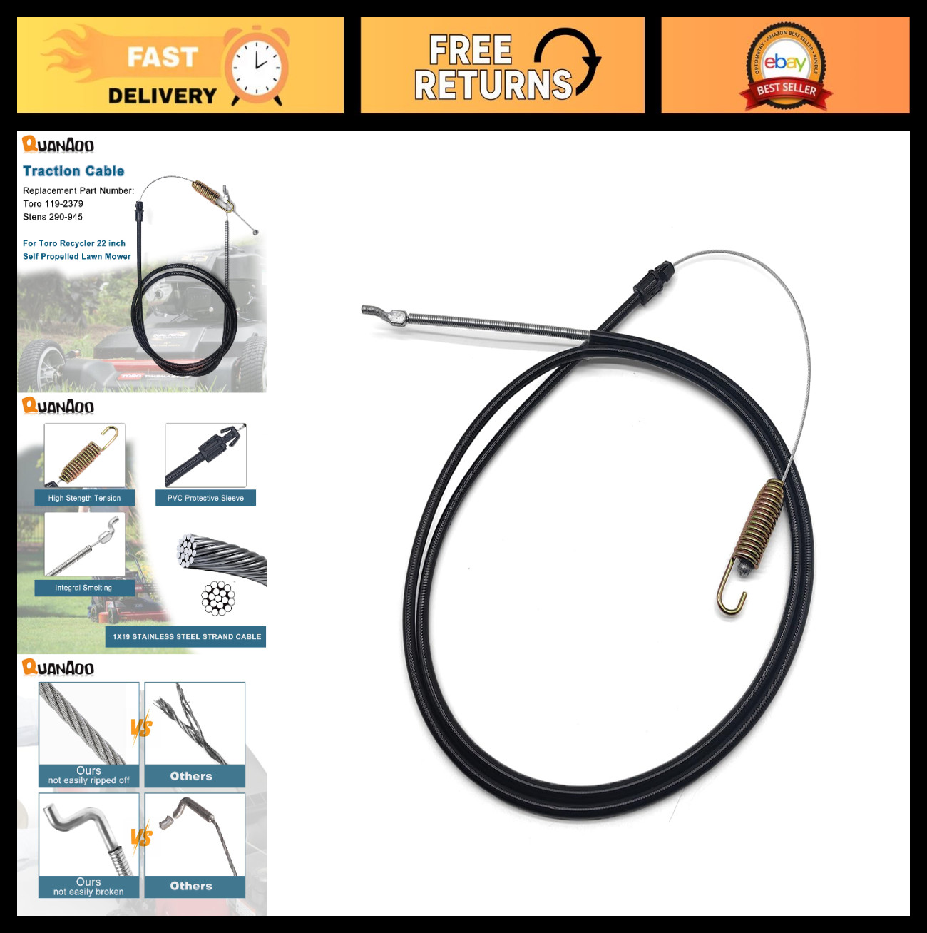 Replacement Traction Cable for 22in Self-Propelled Lawn Mowers – Fits Toro Model