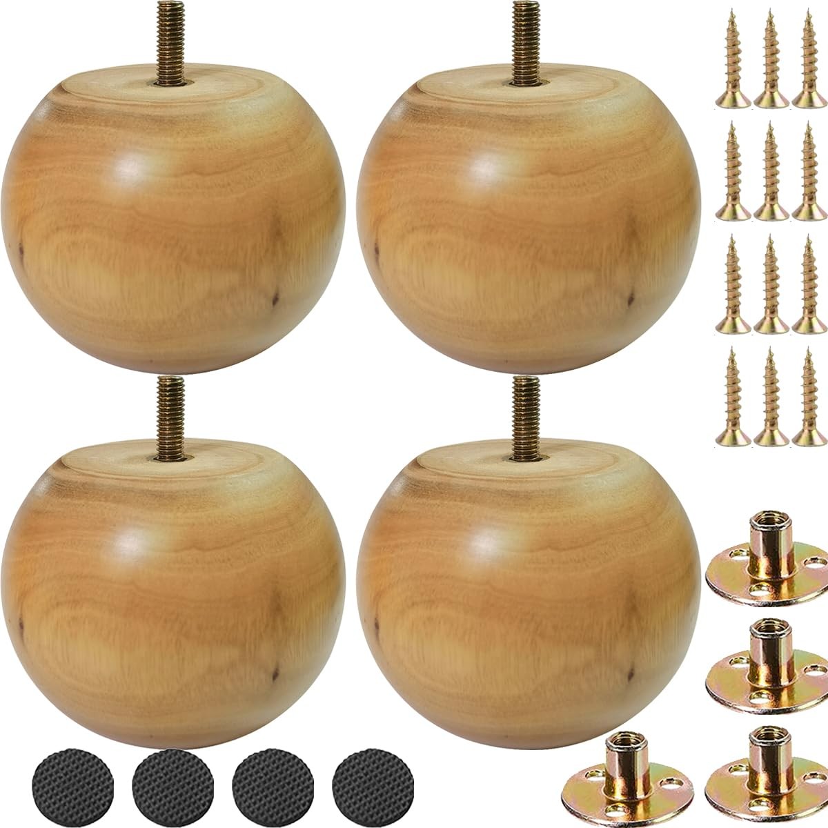 4 PCS 3.1 Inch Wood Furniture Legs, Round Bun Feet, Sofa, Couch, Replacement