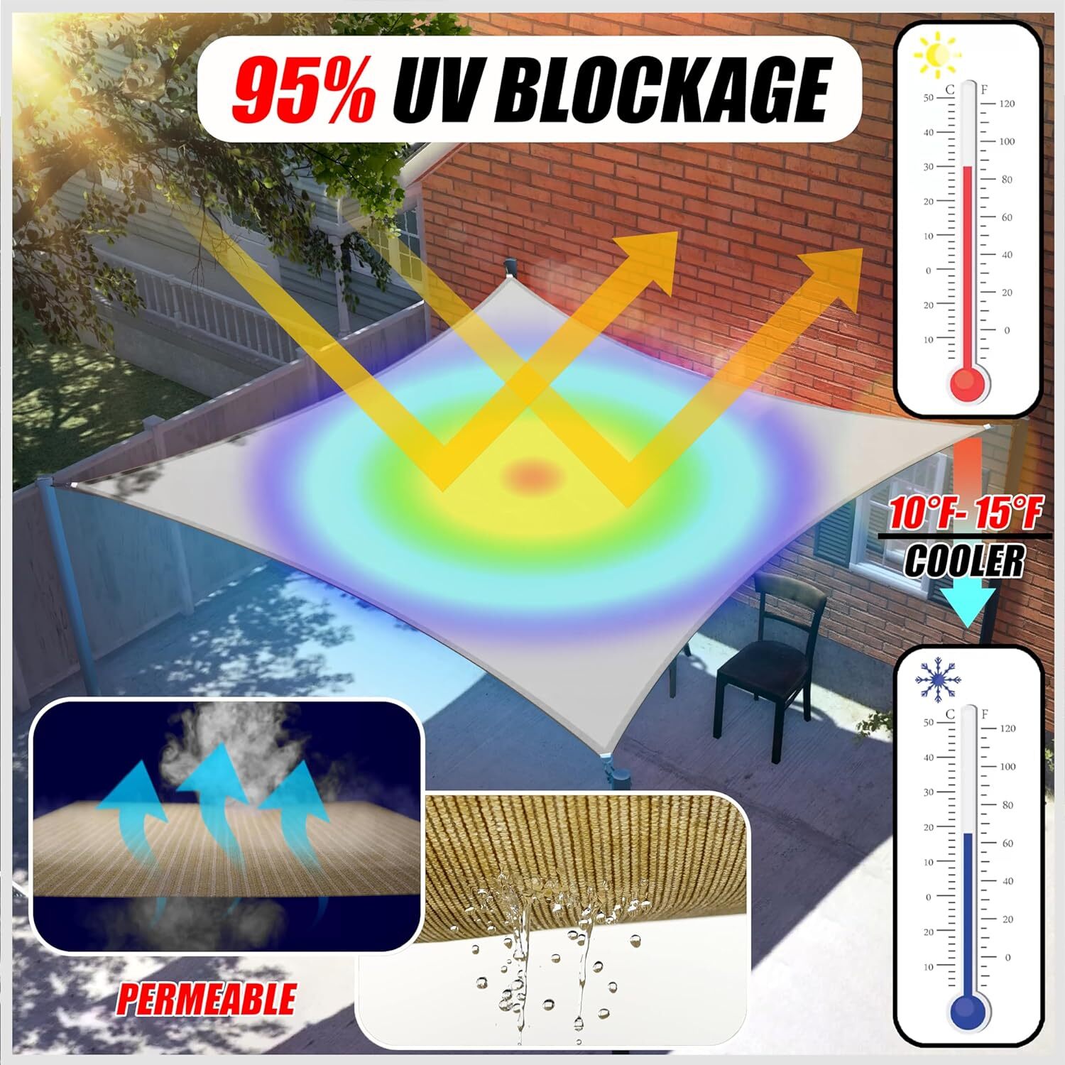 Colourtree Beige Custom Size Rectangle Sun Shade Sail Canopy Fabric Cover Patio