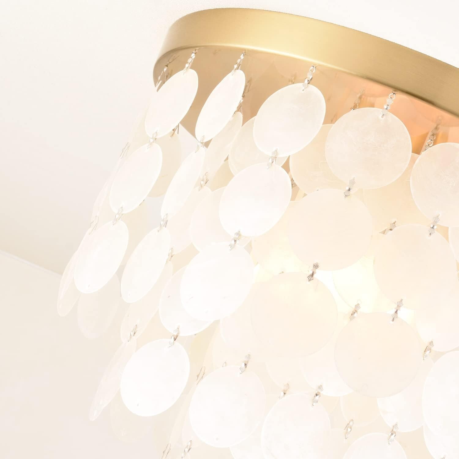 13.8″ Capiz Shell Ceiling Light Brushed Brass Finish Light for Bedroom, Entryway
