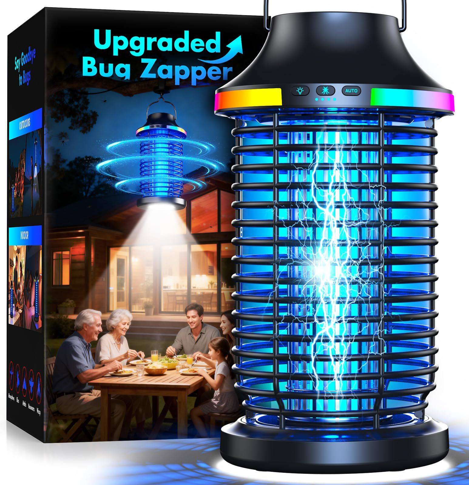 Rechargeable Bug Zapper Outdoor, 4200V Powerful Electric Classic Black