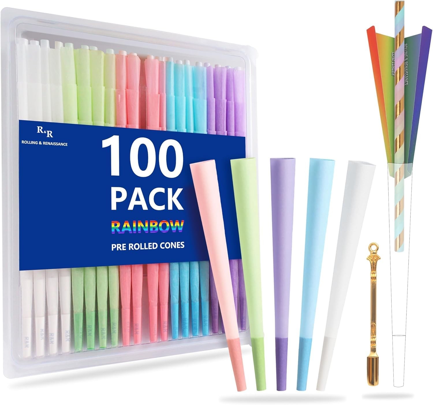 100 Pack Colorful Rolling Papers Pre Rolled Cones King Size, colorful