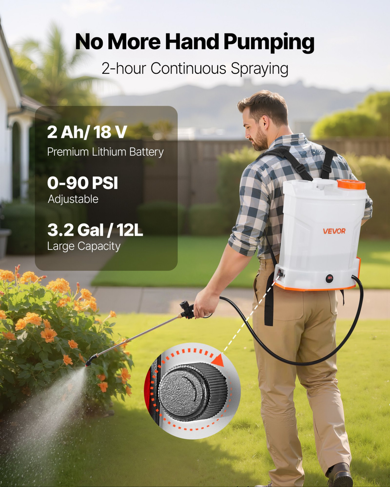 3.2 Gallon Battery Powered Backpack Sprayer | 0-90 PSI, 2-Hour Runtime | Ideal f