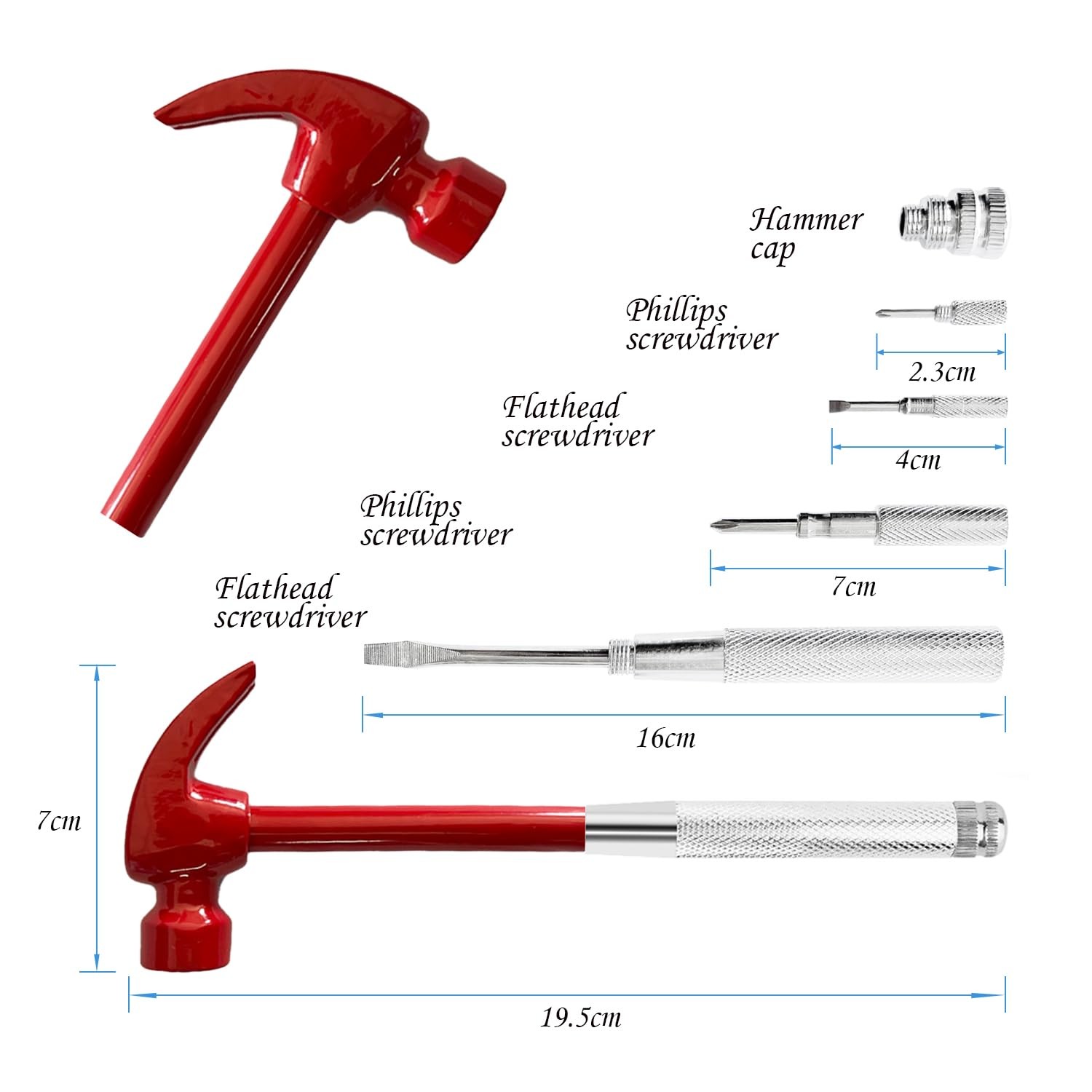 Red 6 in 1 Multitool Mini Hammer & Screwdriver Set – Camping Hand Tools with …