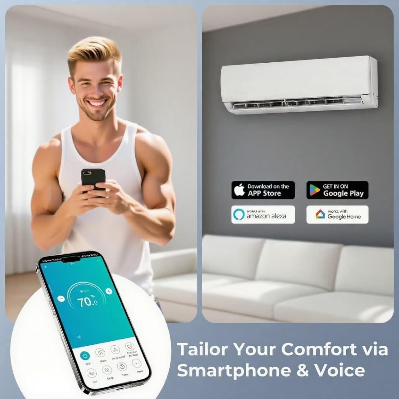 23000 BTU Enabled Mini Split Air Conditioner AC Unit and Heat WIFI 230V 17 SEER2