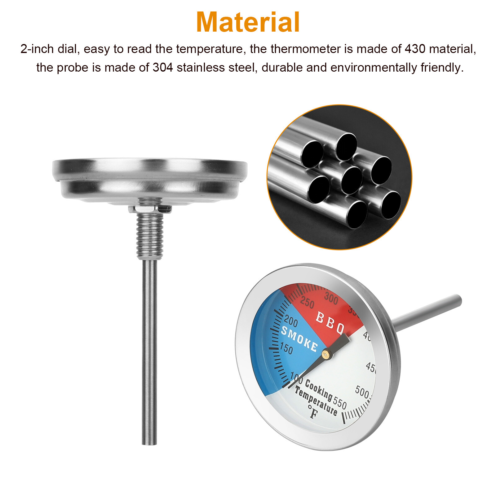 2 Pcs Temperature Thermometer Gauge BBQ Grill Smoker Pit Thermostat Food Cooking
